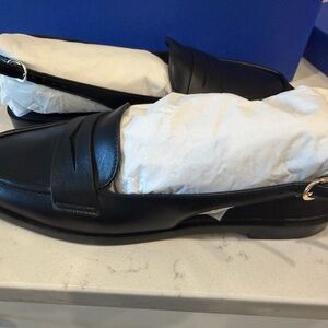 Stuart Weitzman Black Leather Slip-On Loafers